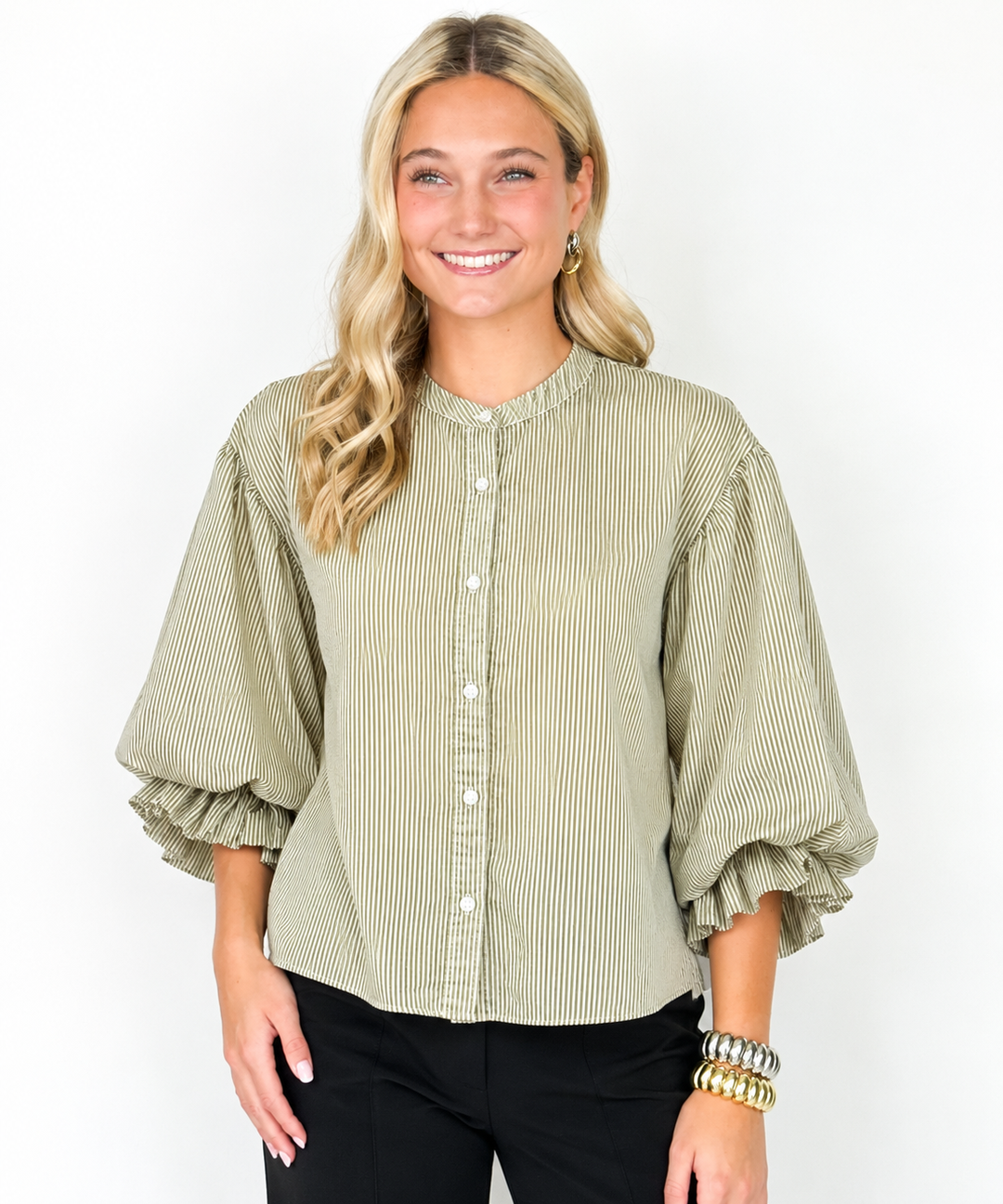 Andi - Olive Striped Blouse
