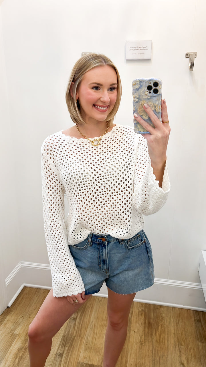 Karolyn - Crochet Scallop Trim Sweater