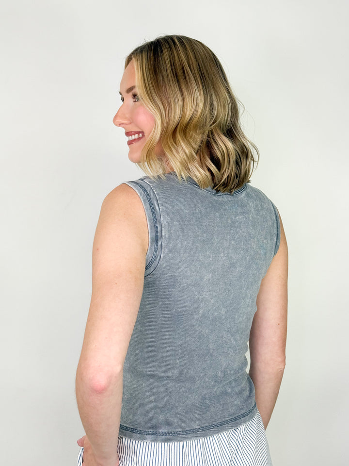 Tristan - Split Neck Tank (Blue)