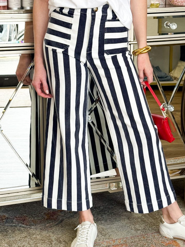 Vera - Wide Striped Navy Pants