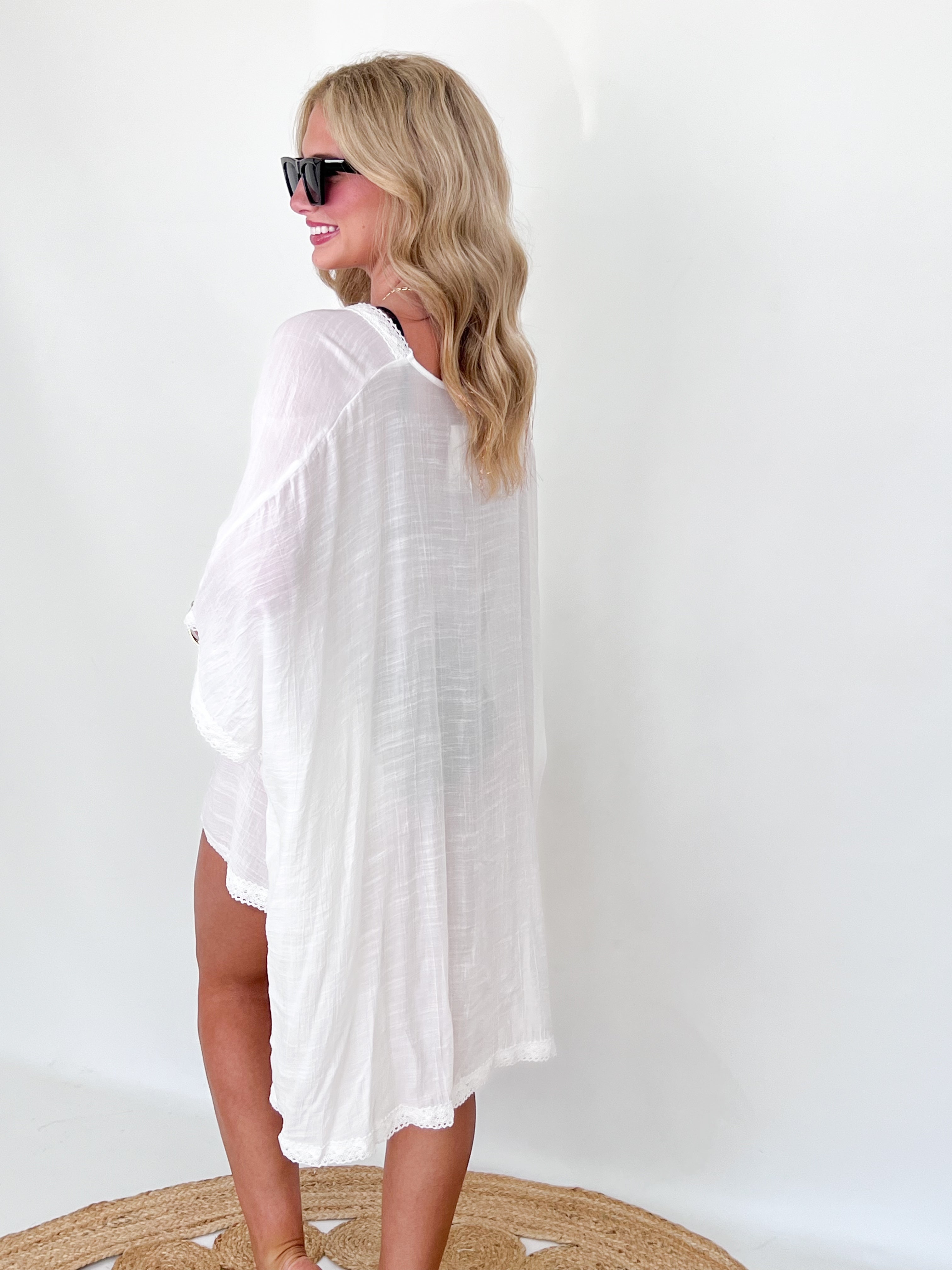 Emily - Crochet Detail Swimsuit Cover Up (White)