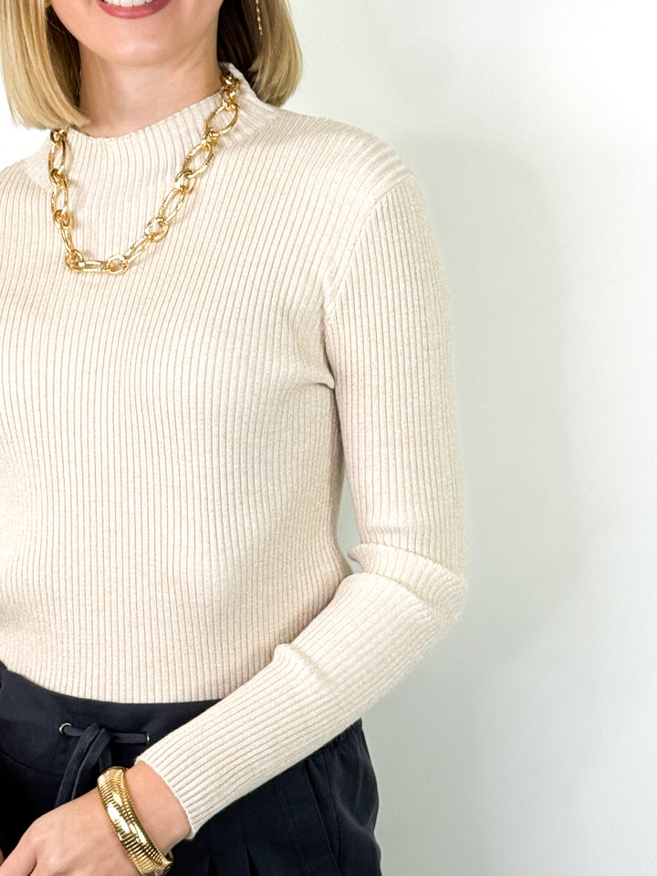 Mandi - Ribbed Mock Neck Long Sleeve Top