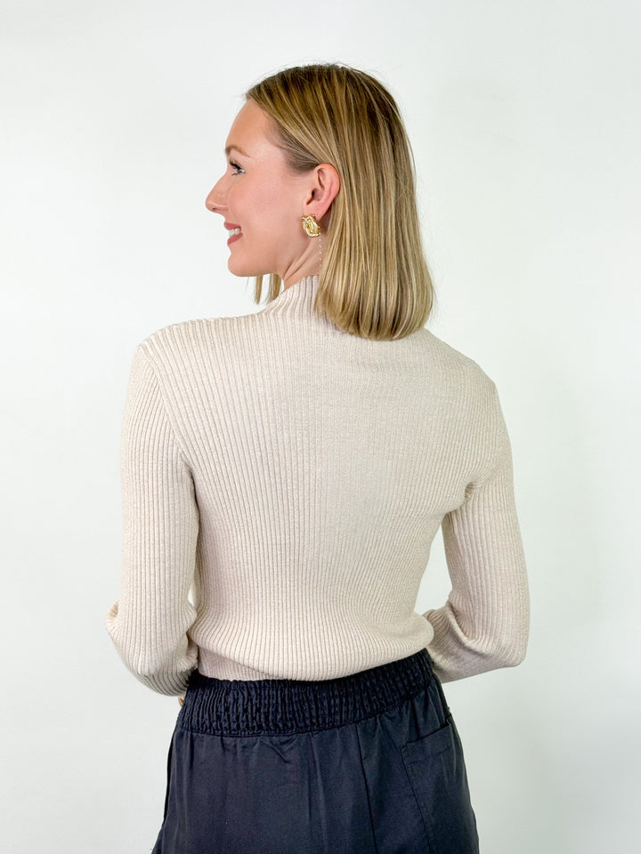 Mandi - Ribbed Mock Neck Long Sleeve Top