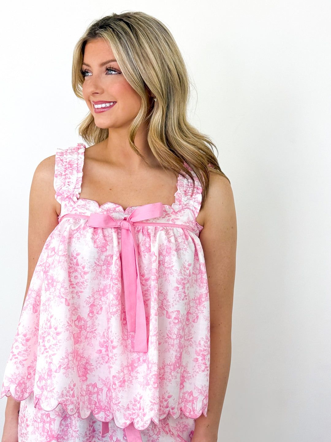 Eloise - Toile Print Scallop-Trim Pajama Set