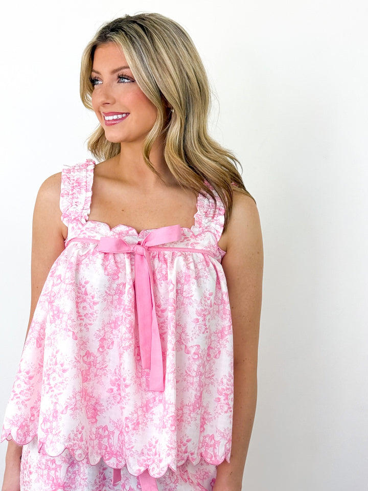 Eloise - Toile Print Scallop-Trim Pajama Set