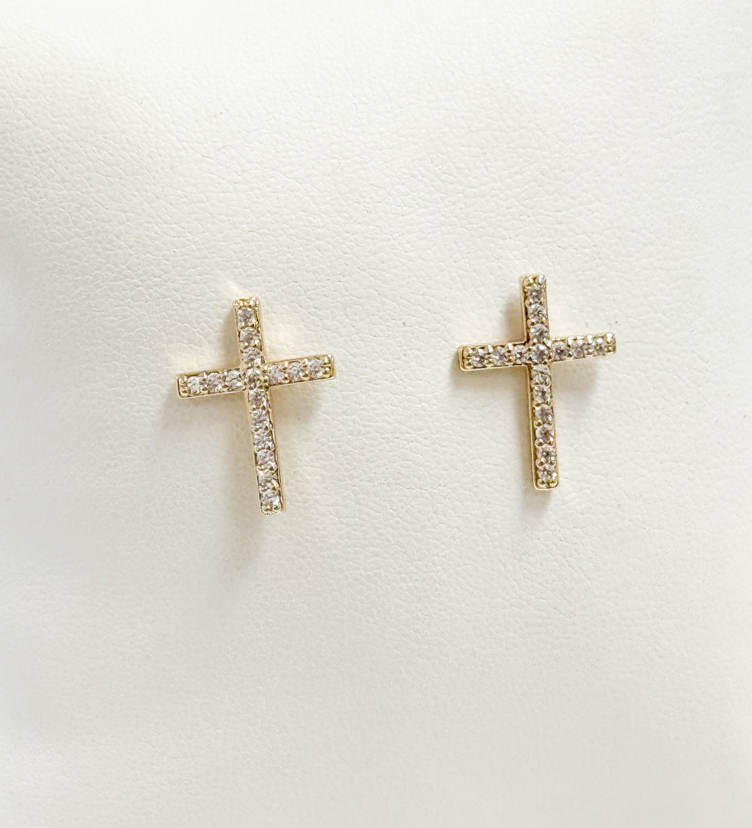 Jasie - Gold Rhinestone Cross Studs