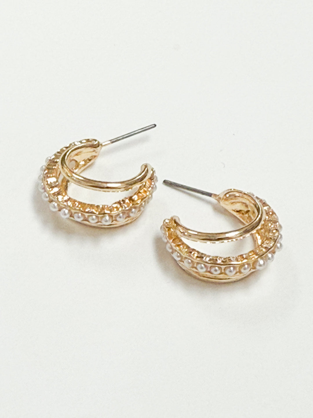 Kathy - Gold Triple Layered Pearl Hoop Earrings