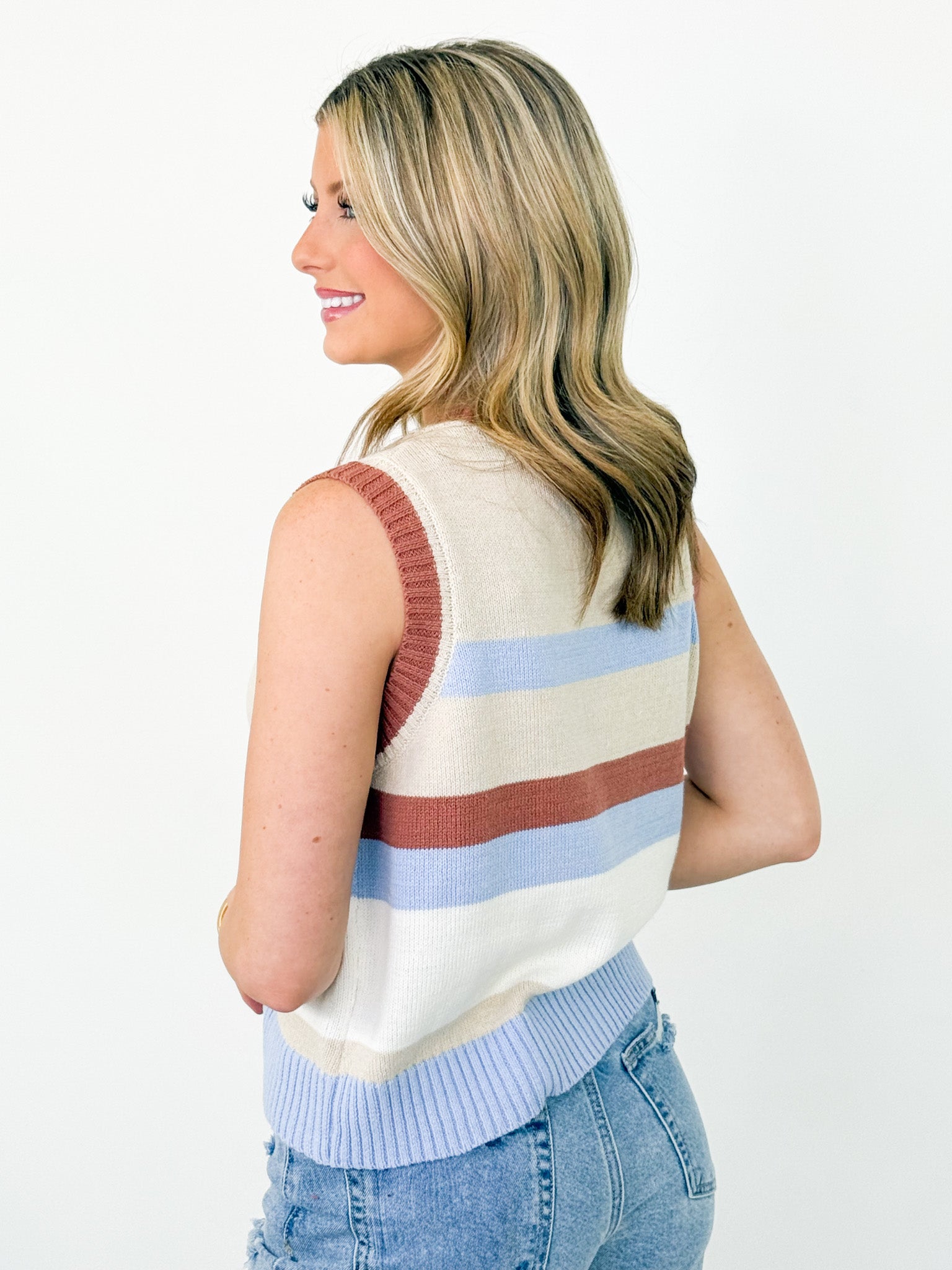 Erika - Striped Button Up Sweater Vest