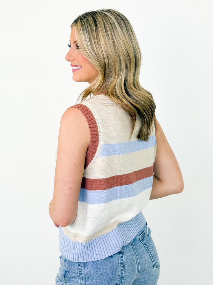 Erika - Striped Button Up Sweater Vest