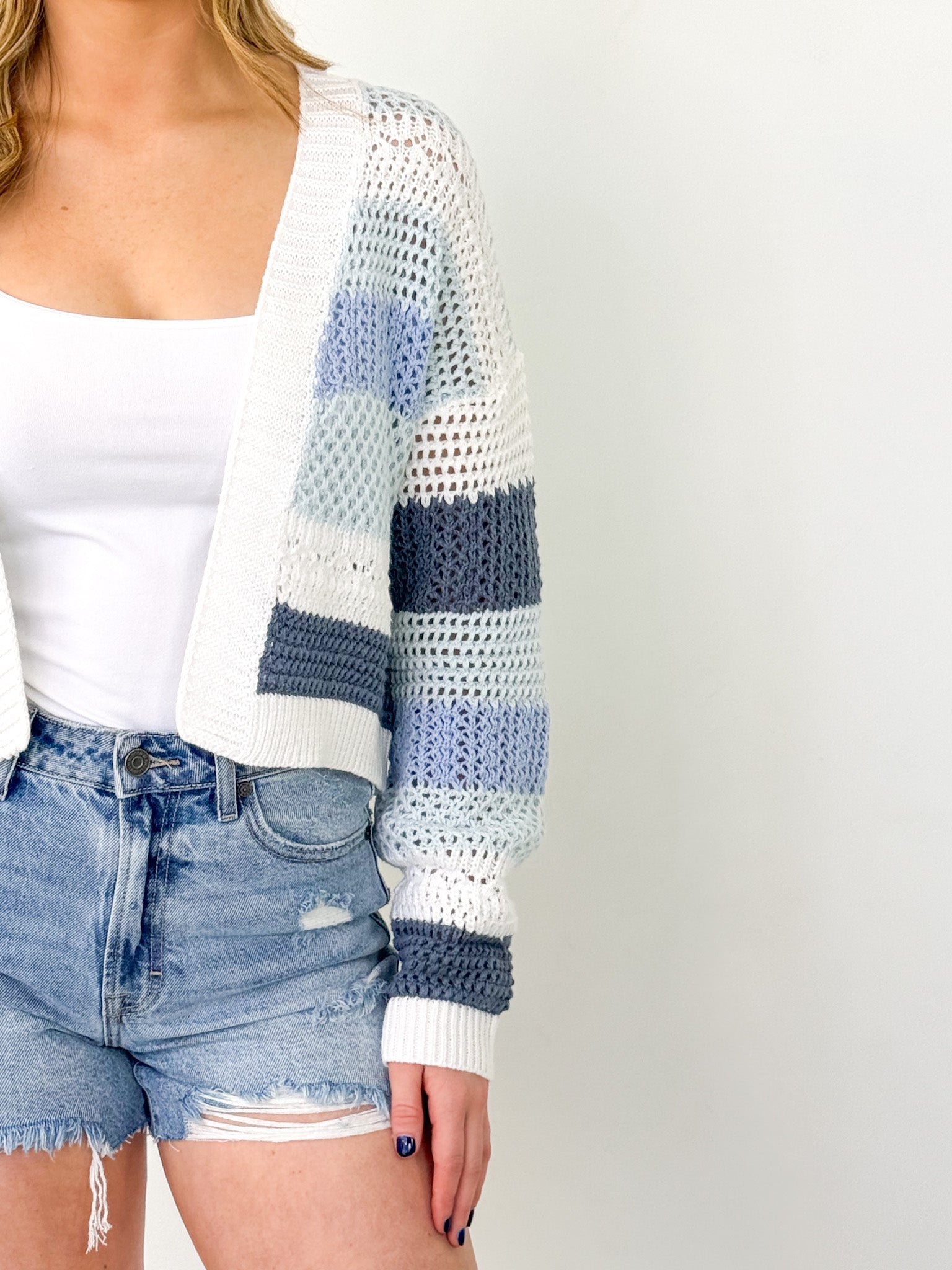 Andrea - Blue Knit Striped Cardigan