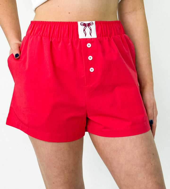 Judy - Red High Waisted Boxer Shorts