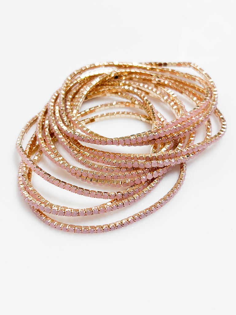 Aria - Rhinestone Bracelet Set (Blush Pink)