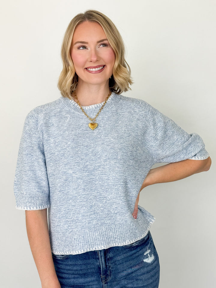 Heather - Stitched Knit Sweater (Blue)