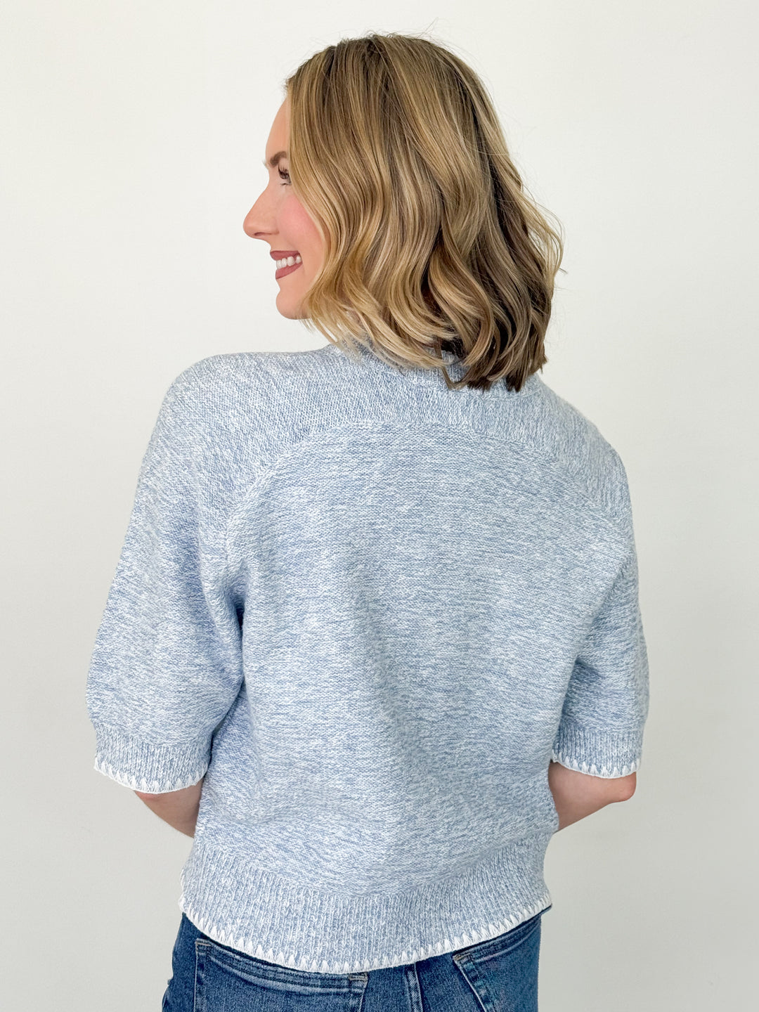 Heather - Stitched Knit Sweater (Blue)