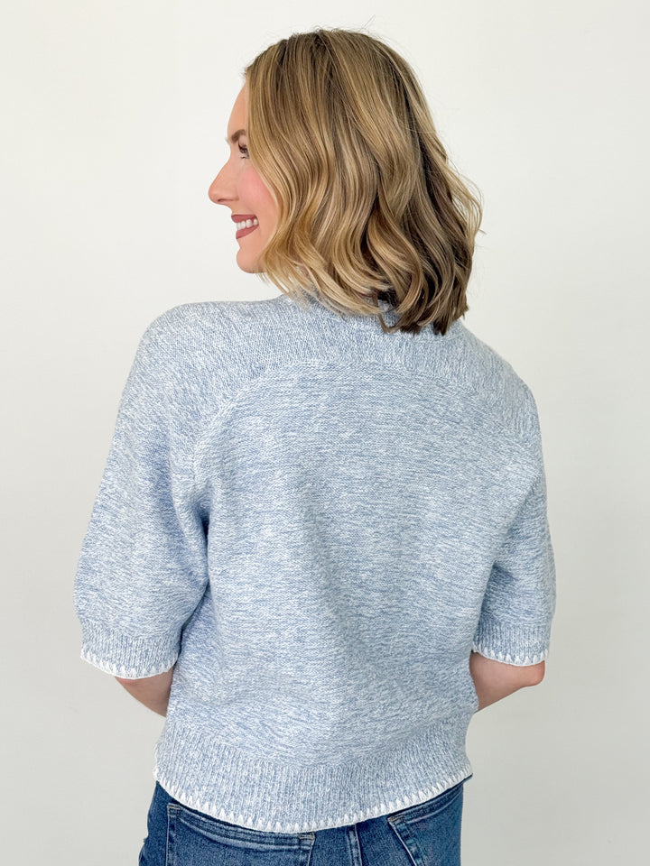 Heather - Stitched Knit Sweater (Blue)