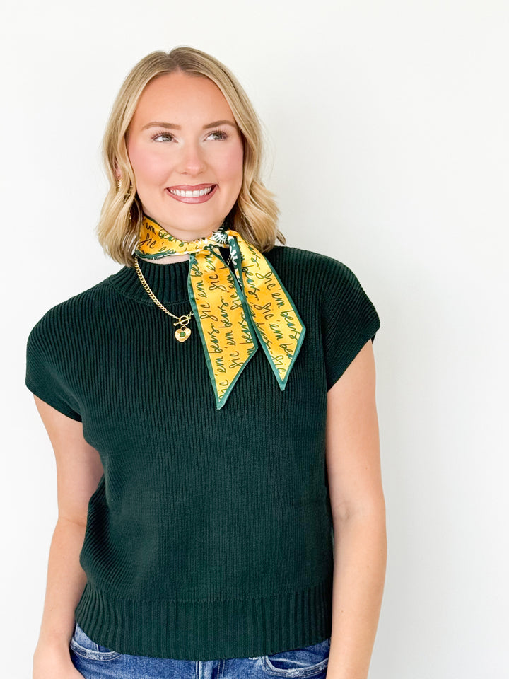 Sandi - Mock Neck Cap Sleeve Knit Sweater (Forest Green)
