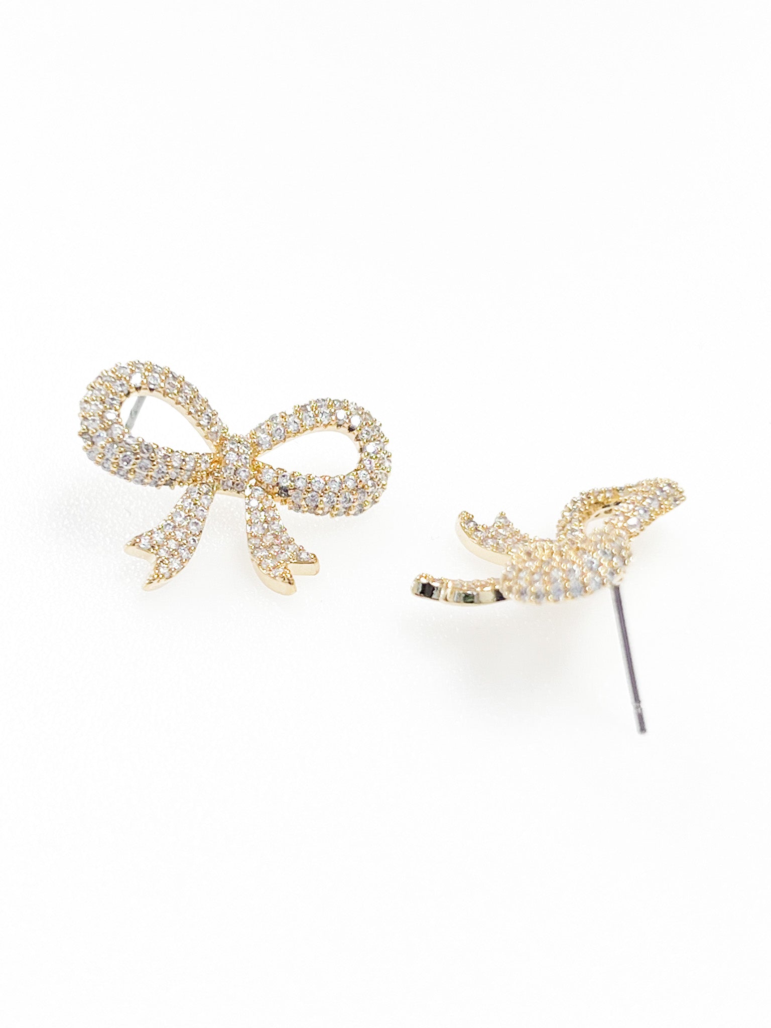 Angela - Rhinestone Bow Stud Earrings