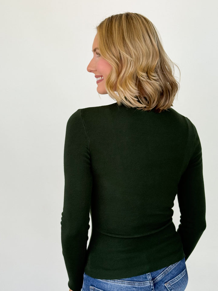 Mindi - Mock Neck Long Sleeve Top (Hunter Green)