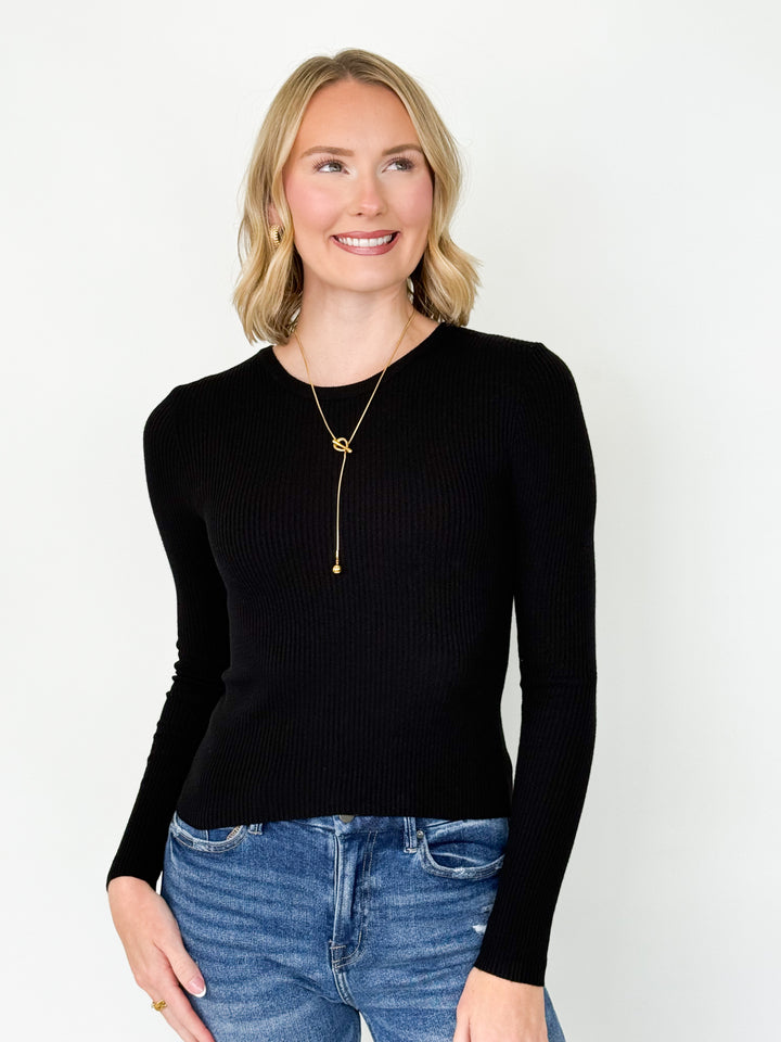 Mattie - Ribbed Long Sleeve Top (Black)