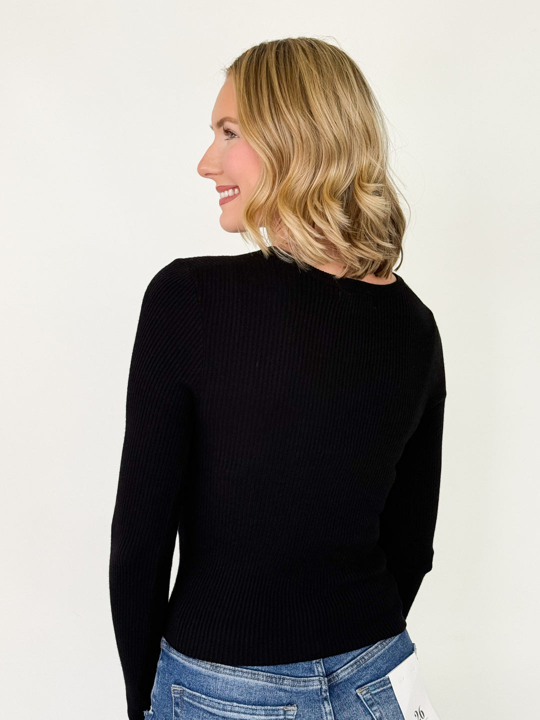 Mattie - Ribbed Long Sleeve Top (Black)