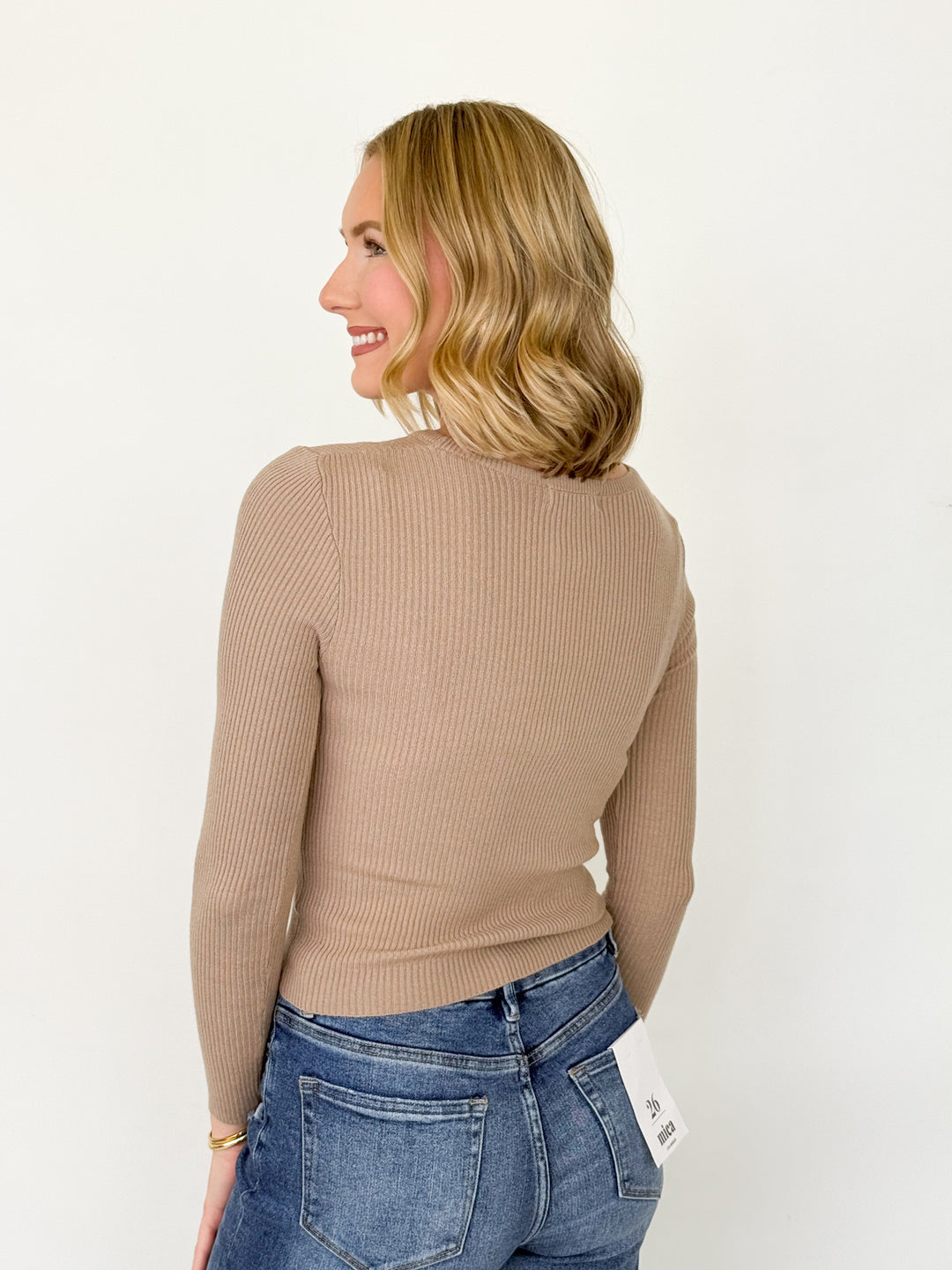 Mattie - Ribbed Long Sleeve Top (Taupe)