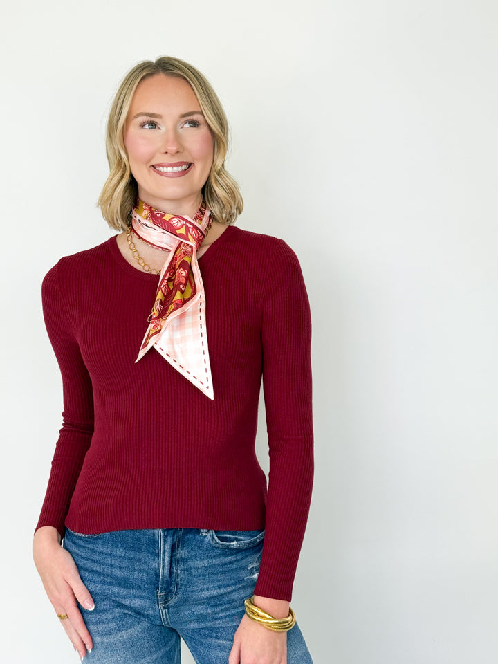 Mattie - Ribbed Long Sleeve Top (Maroon)