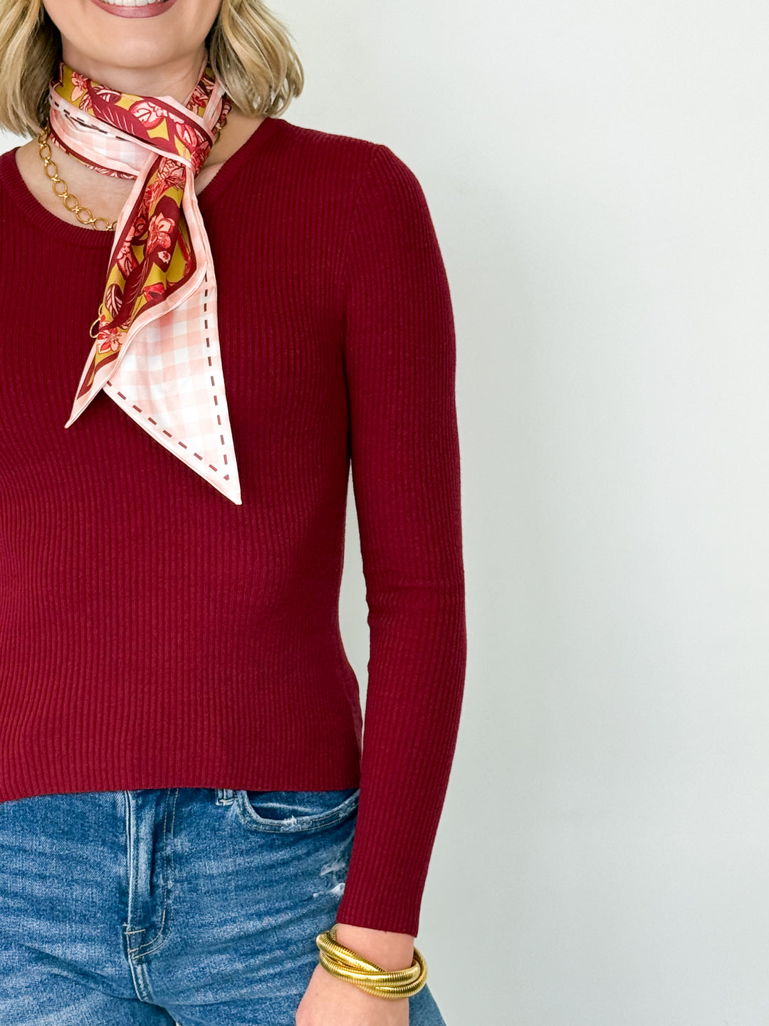 Mattie - Ribbed Long Sleeve Top (Maroon)