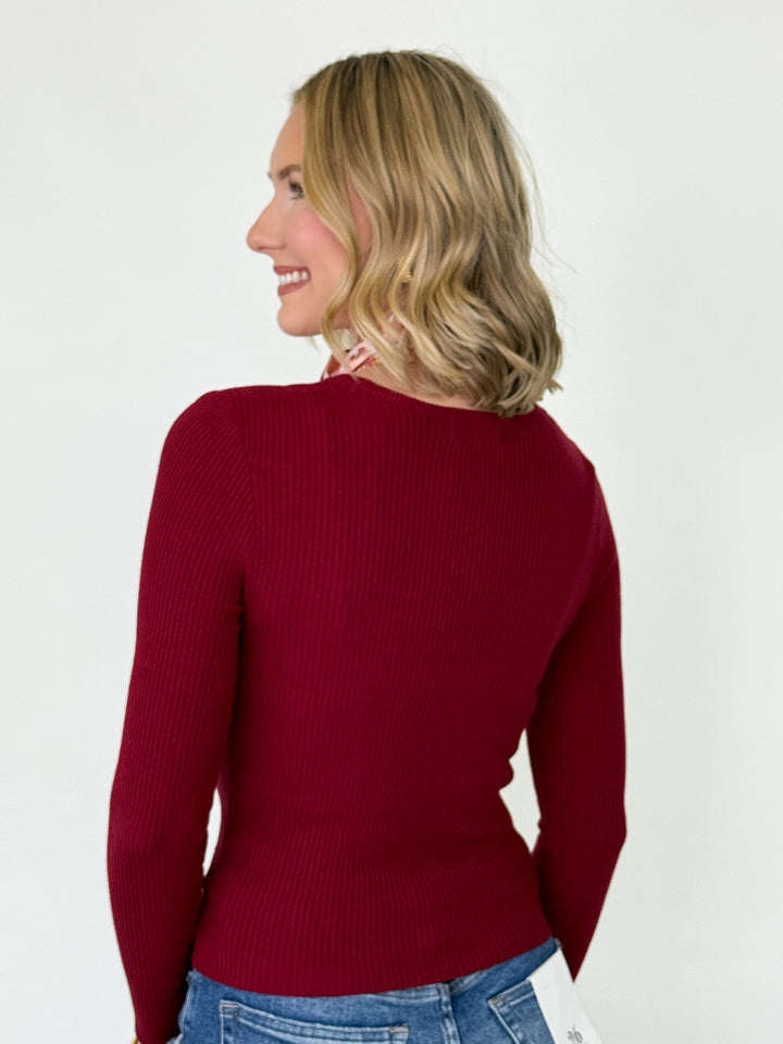 Mattie - Ribbed Long Sleeve Top (Maroon)