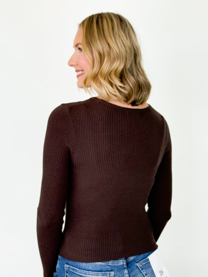 Mattie - Ribbed Long Sleeve Top (Brown)