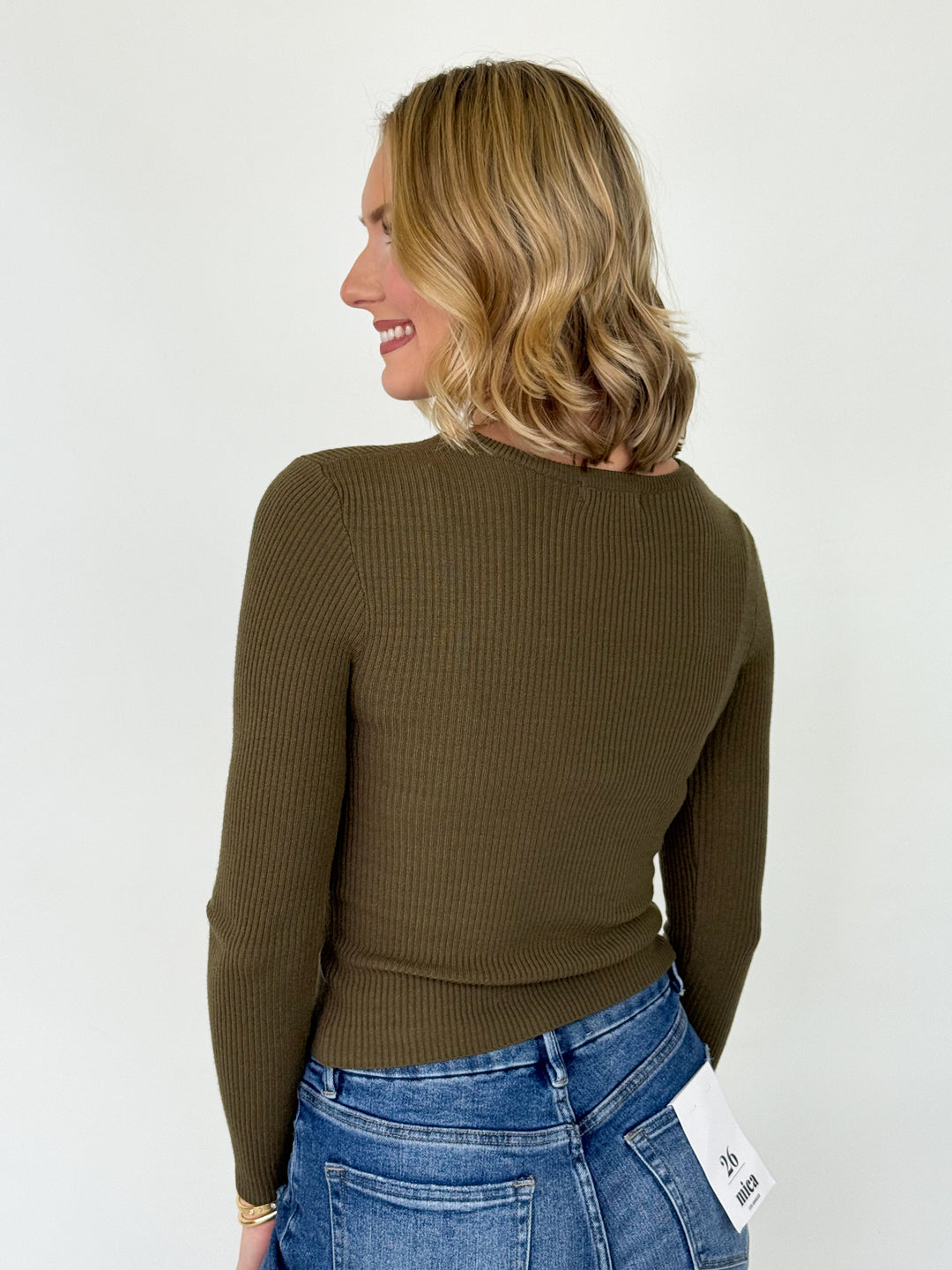 Mattie - Ribbed Long Sleeve Top (Olive)