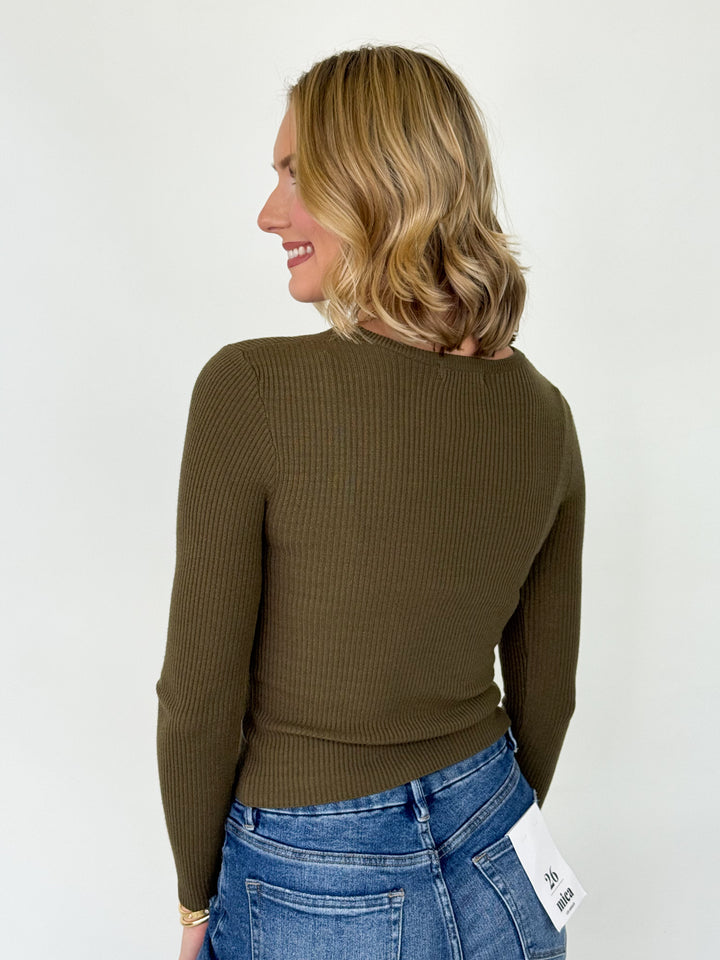 Mattie - Ribbed Long Sleeve Top (Olive)