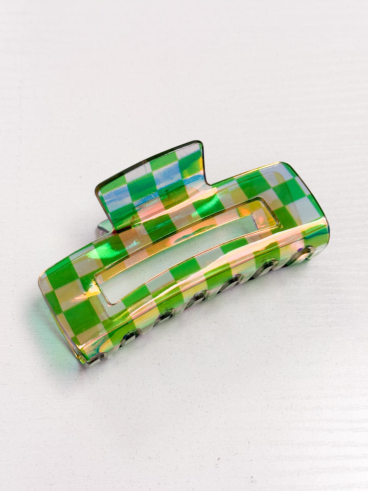Iridescent Checkered 4" Claw Clip