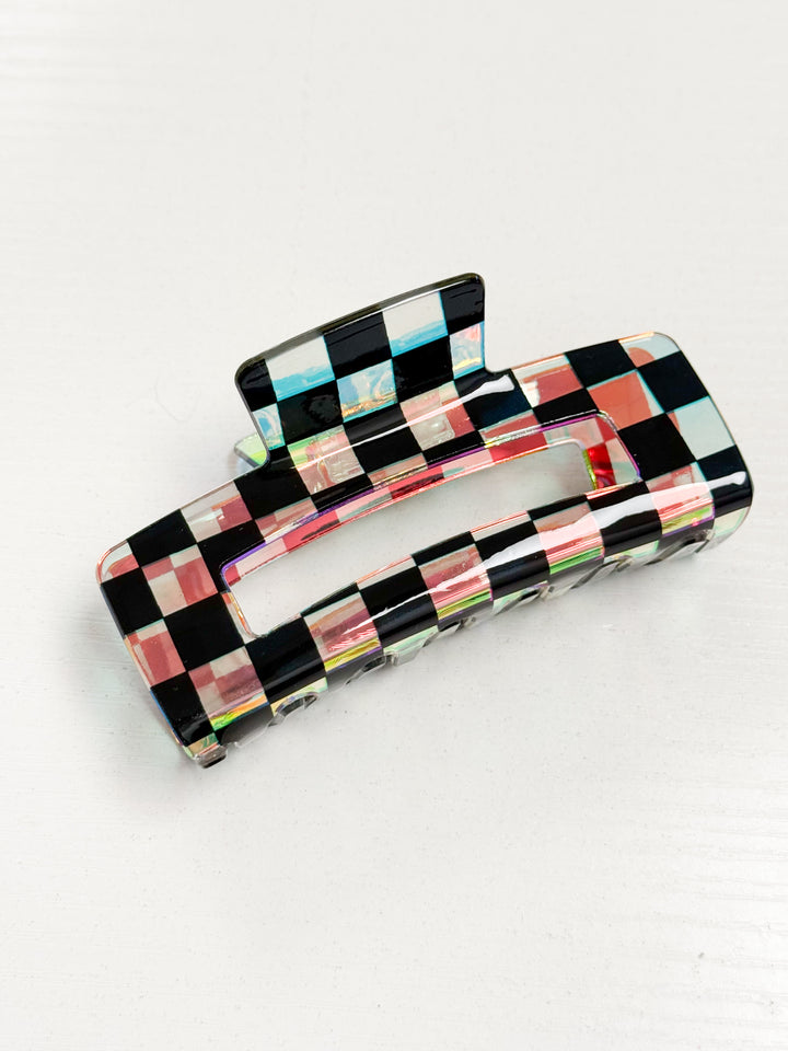 Iridescent Checkered 4" Claw Clip
