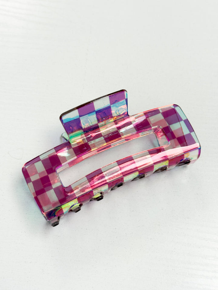 Iridescent Checkered 4" Claw Clip