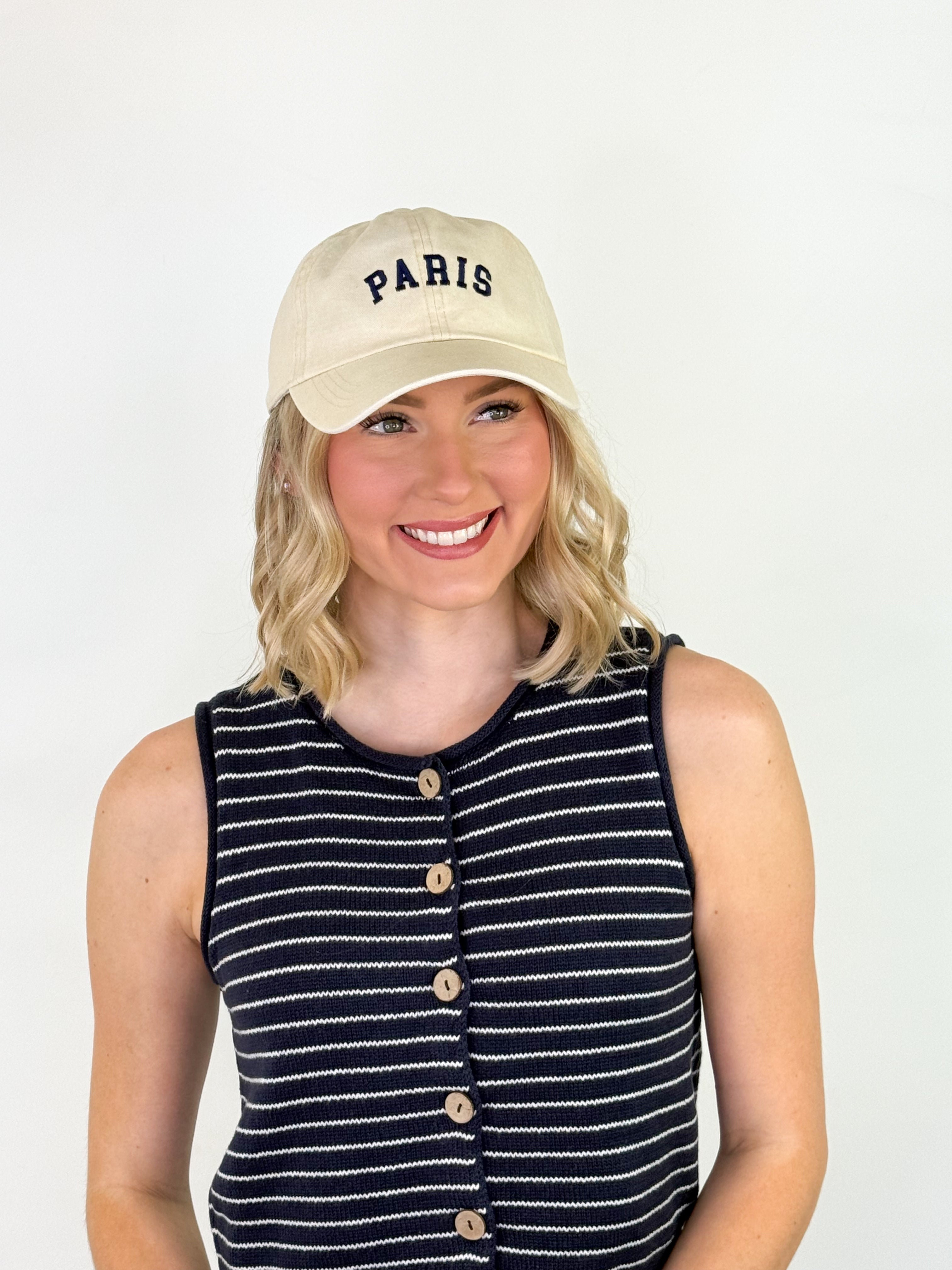 Becca - Striped Button Detail Top (Navy)