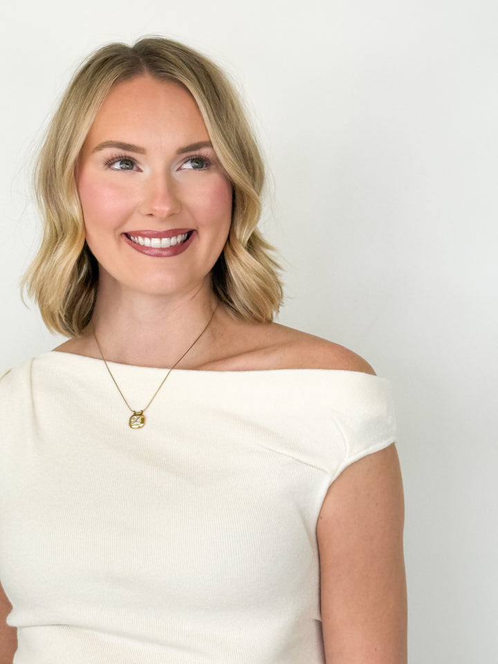 Lori - Asymetrical Neck Fitted Knit Top (Ivory)