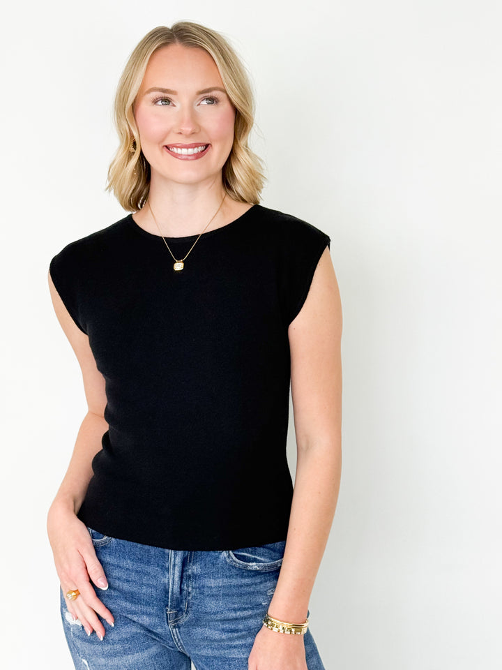 Tisha - Boat Neck Sleeveless Knit Top (Black)