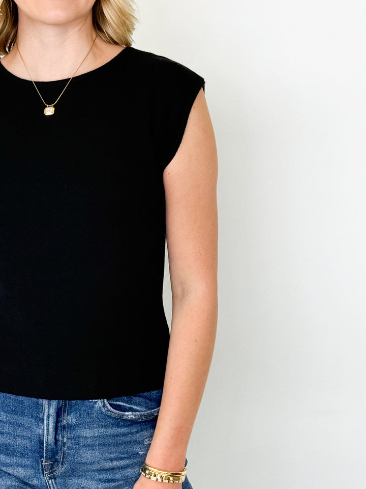 Tisha - Boat Neck Sleeveless Knit Top (Black)