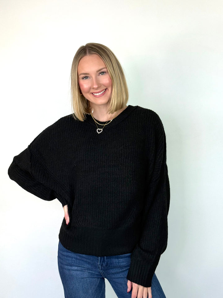 Ellie - Ribbed Knit Sweater (Black)