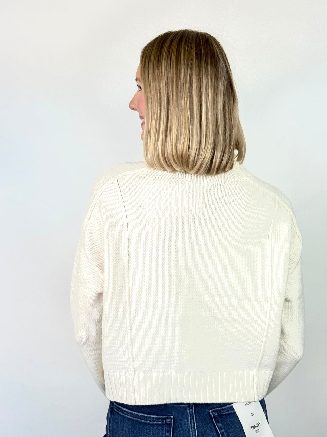 Michele - Cream Mock Neck Knit Sweater