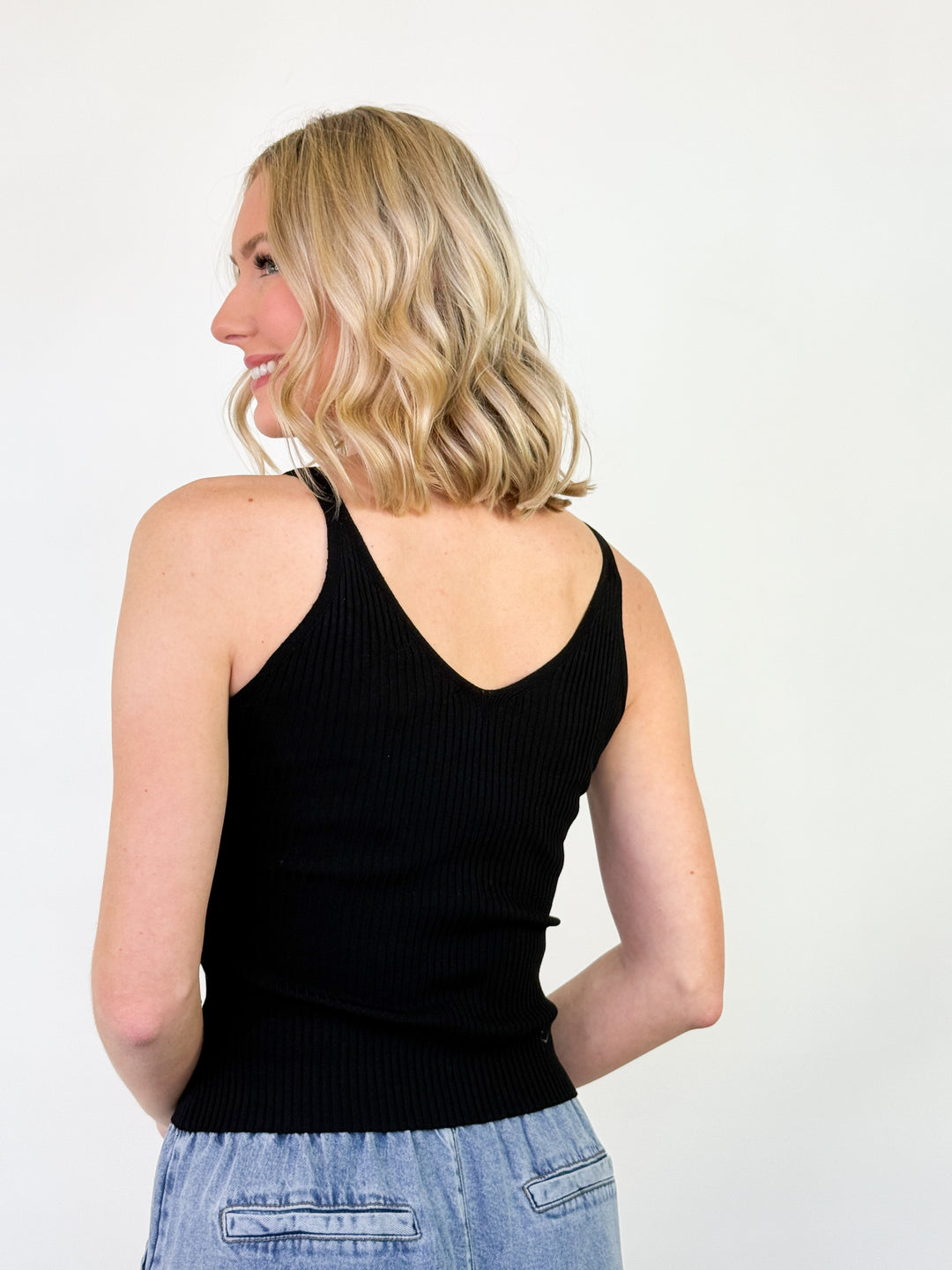 Portia - V-Neck Knit Tank (Black)