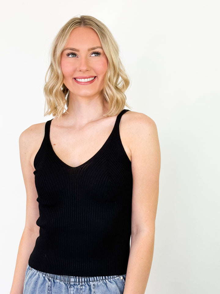 Portia - V-Neck Knit Tank (Black)
