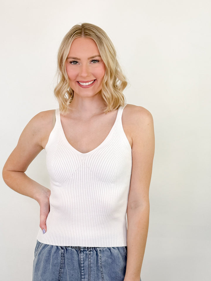 Portia - V-Neck Knit Tank (Ivory)
