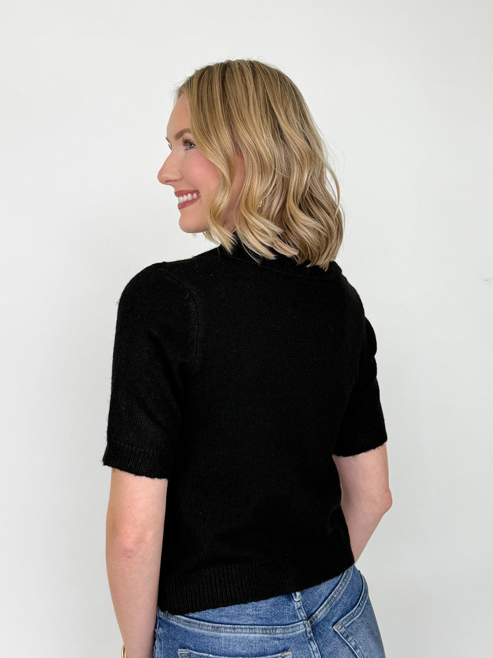 Peyton - Rhinestone Button Cardigan (Black)