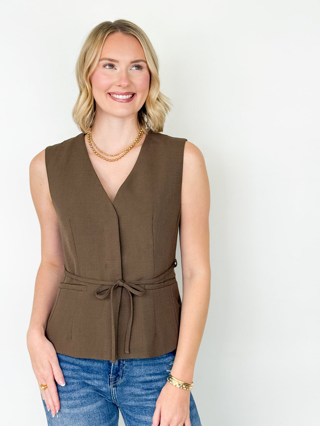 Kenni - Peplum Waist Tie Vest