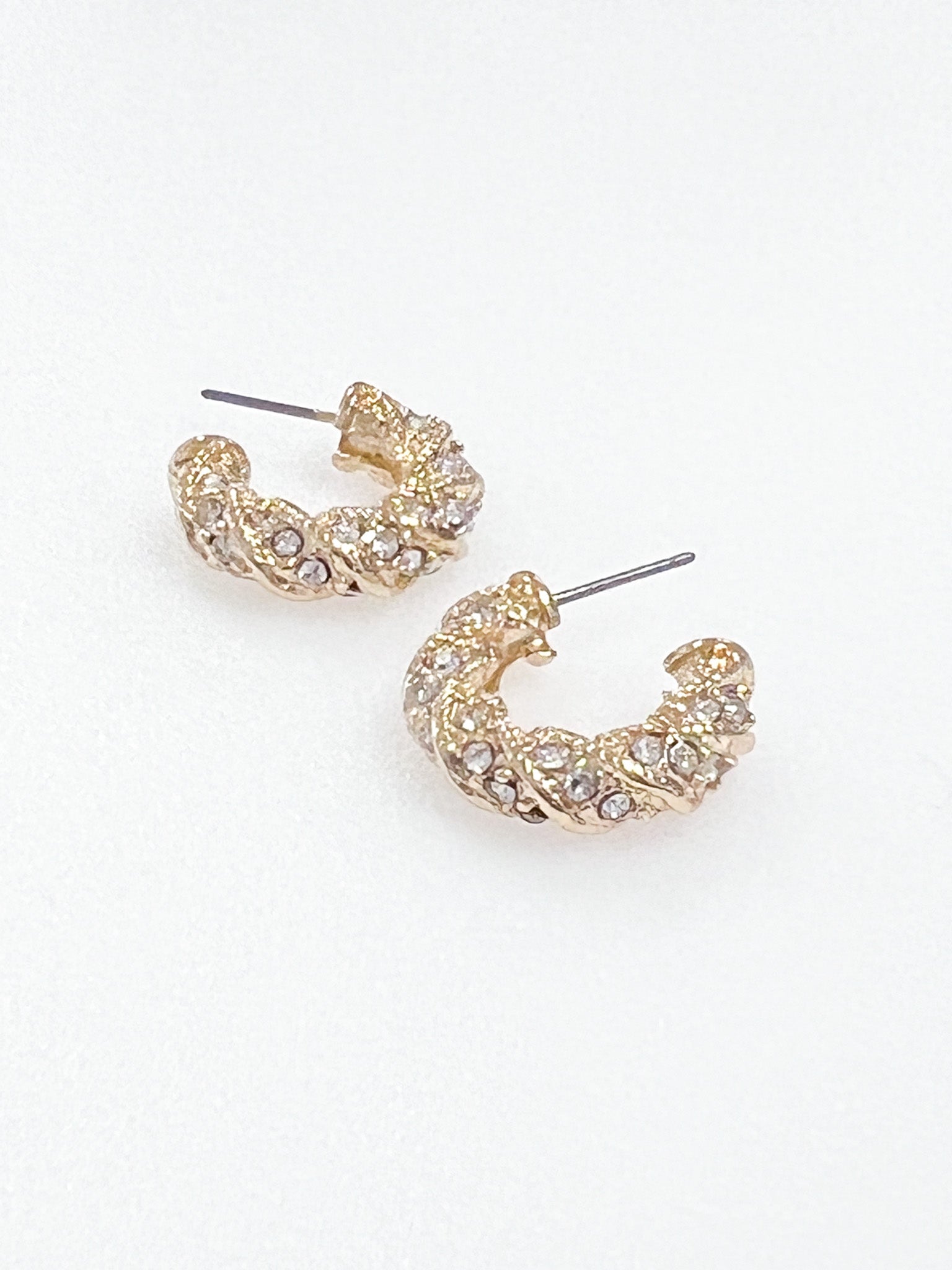 Addilyn - Rhinestone Twisted Gold Hoops