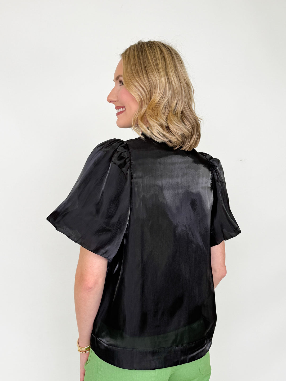 Lauryn - Black Puff Sleeve Bow Top