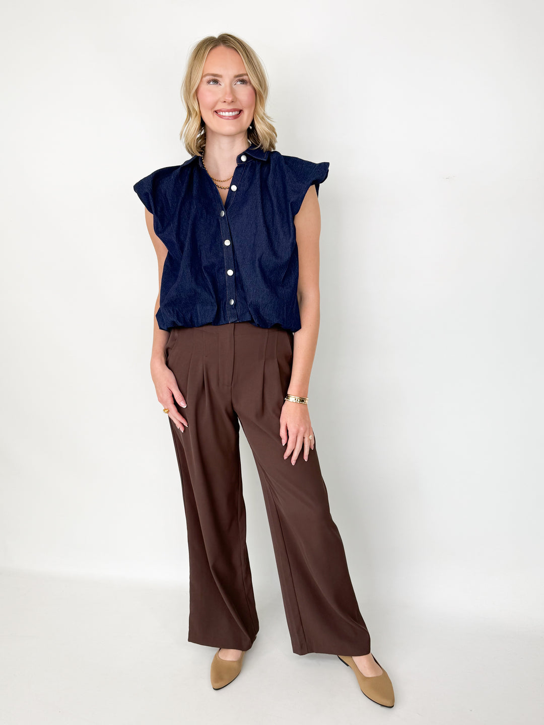 Jennifer - Wide Leg Trouser Pants (Espresso)
