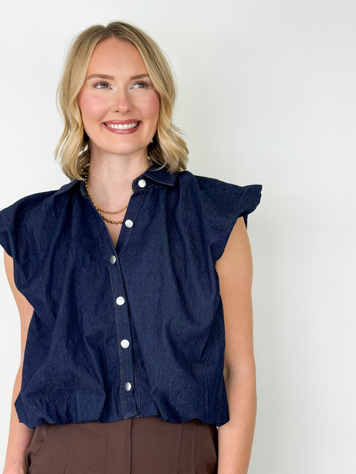 Carolyn - Denim Bubble Top