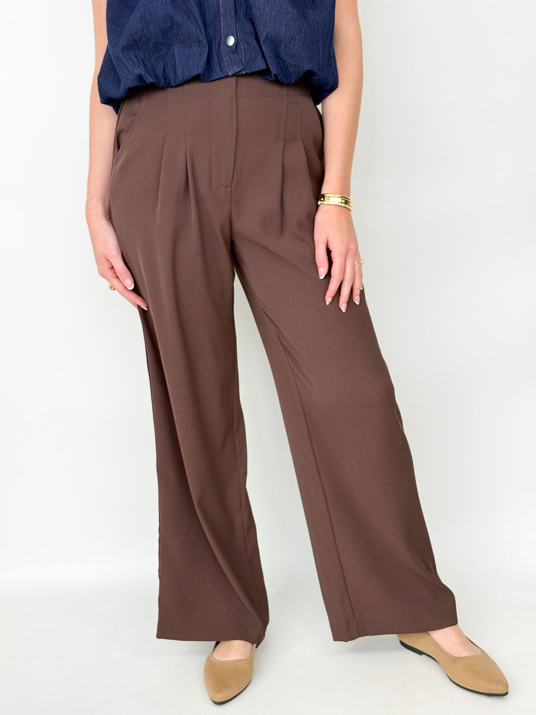 Jennifer - Wide Leg Trouser Pants (Espresso)